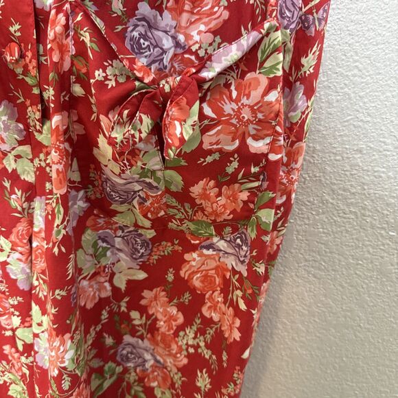 Vintage Laura Ashley Size M Playsuit Jumpsuit Romper Red Floral Cottagecore Crop - Picture 2 of 12